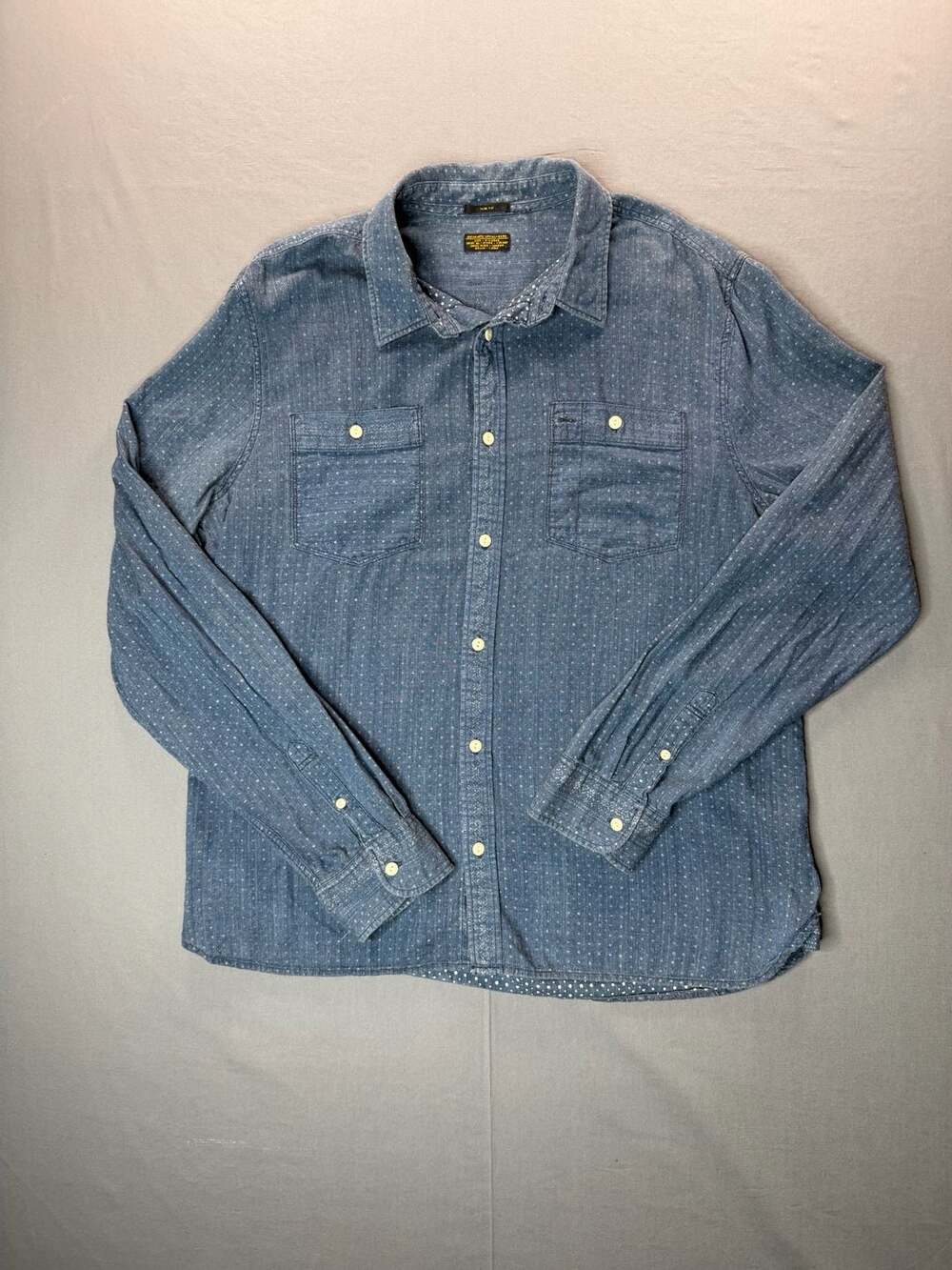 AllSaints Spitalfields Slim Fit Blue Polka Dot Long Sleeve Denim Shirt XL Preppy